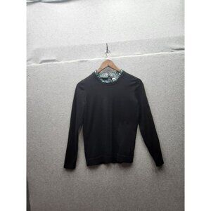 J.Crew Black Long Sleeve Top With Floral Ruffle Neckline S